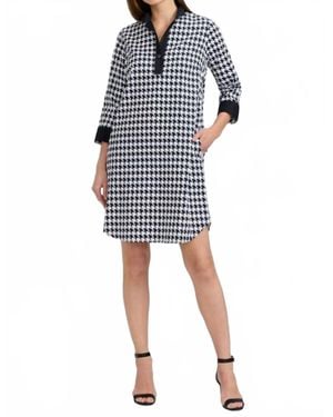 Foxcroft Sloane Houndstooth Shirtdress - Blue
