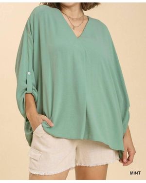 Umgee High Low Dolman Sleeve Top - Green