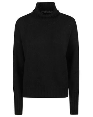 Aragona Boxy Cropped Cashmere Turtleneck Sweater - Black
