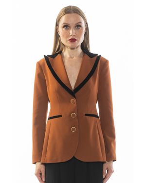Alexia Admor Velvet Trim Contrast Collar Blazer - Brown