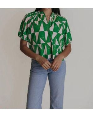 Laroque Henley V-Neck Top - Green