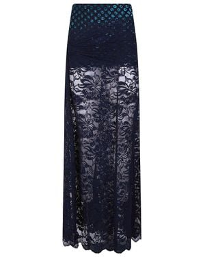 Rabanne Floor Length Sheer Lace Skirt - Blue