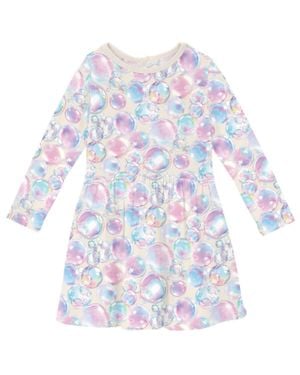 KICKEE Kid's Long Sleeve Twirl Dress With Pockets - Blue