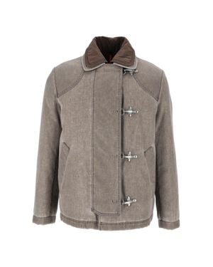Fay Taupe 4 Ganci Boxy Contrast Collar Jacket - Gray