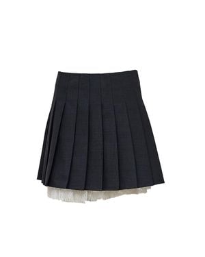 Self-Portrait Pleated Mini Skirt With Lace Trim And Concealed Zipper - Black