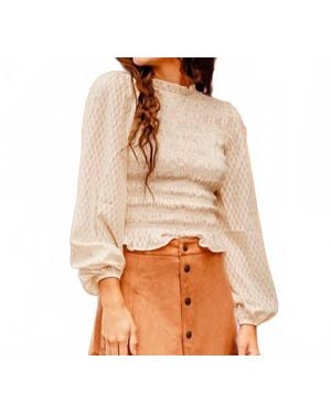 Sadie & Sage Tea Time Smocked Long Sleeve Top - Brown