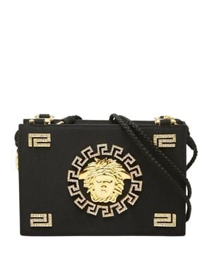 Versace Medusa Satin Rhinestone Shoulder Bag - Black