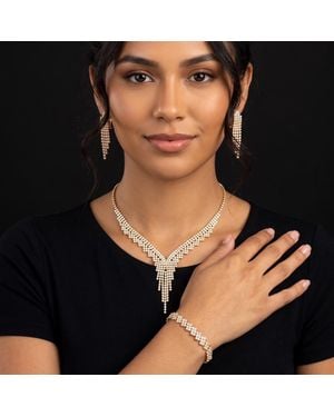 Fashnzfab Rhinestone Paved Fringe Necklace Jewelry Set - Black