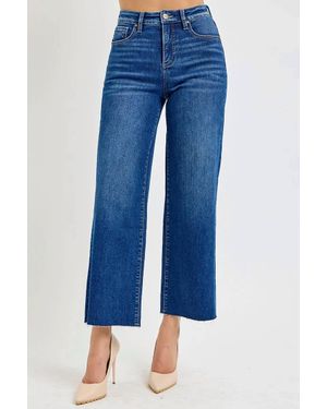 Risen Tummy Control High Rise Crop Wide Leg Jeans - Blue