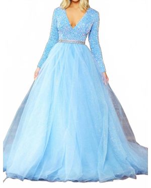 Ava Presley Long Sleeve Sequined Prom Dress - Blue