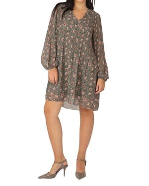 Dex Long Sleeve Pleated A-Line Dress - Green