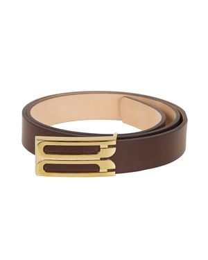 Victoria Beckham Minimalist Dark Burgundy Calfskin Belt With Geometric Buckle - White