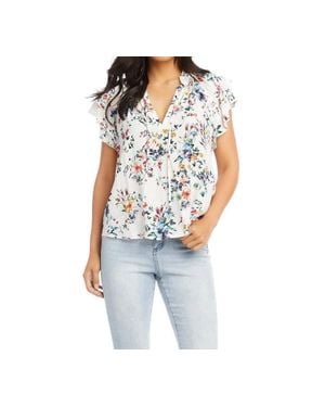 Karen Kane Sasha Short Sleeve Ruffle Tie-Neck Top - Blue