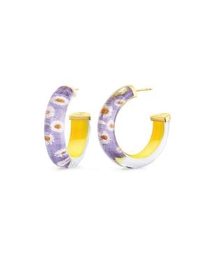 Gold & Honey Daisy Illusion Hoop Earrings - Metallic