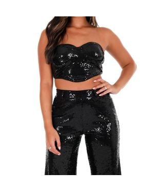 Main Strip Still Shining Sequin Bra Tube Top - Black