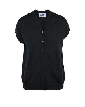 Alpha Studio Button-Down Merino Wool Vest With V-Neckline And Front Pockets - Black