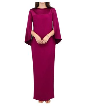 Emmelle Long Sleeve Silk With Satin Contrast Dress - Red
