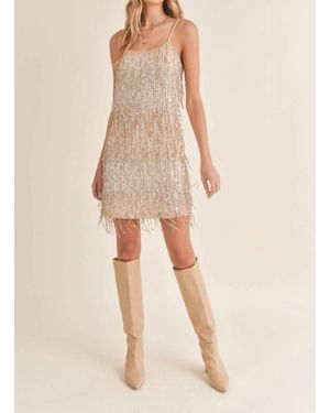 Sadie & Sage Light Up Sequined Fringe Dress - Natural
