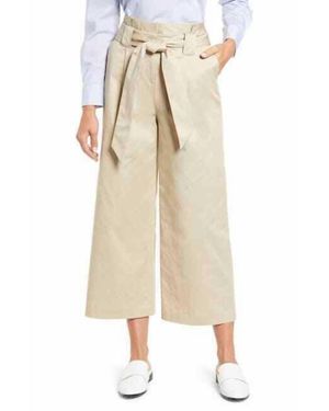 Halogen® Oxford Paperbag Belted Wide Leg Cropped Pants - Natural