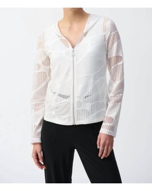 Joseph Ribkoff Hooded Zip Front Novelty Mesh Jacket - White