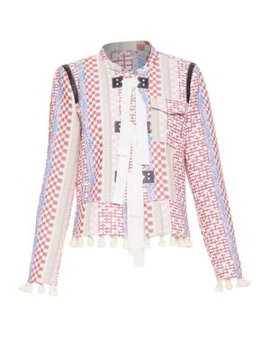 Altuzarra Ghianda Geometric Check Weave Pompom Jacket - Pink