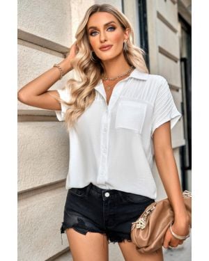 Fashnzfab Pleated Solid Short Sleeve Button Down Shirt - Gray