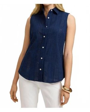 Foxcroft Ada Cotton Eyelet Sleeveless Shirt - Blue