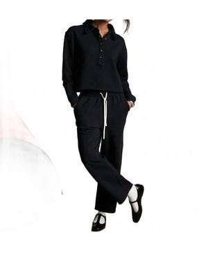 PERFECTWHITETEE Vinny Fleece Henley Top - Black