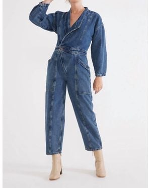 eTica Liv Asymmetric Denim Jumpsuit - Blue