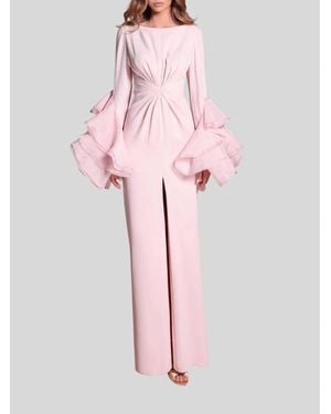 Tarik Ediz Justo Dramatic Tiered Ruffle Sleeves Dress - Pink