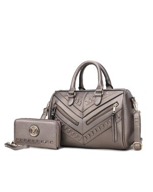 MKF Lara Vegan Leather Satchel With Wallet - Gray