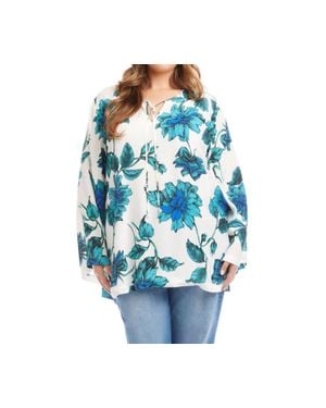 Karen Kane Keyhole Side-Slit Sleeve Tunic Top - Blue