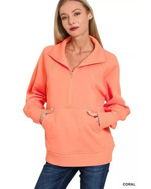 TRUEDAMES Half Zip Fleece Sweatshirt With Kangaroo Pocket - Orange
