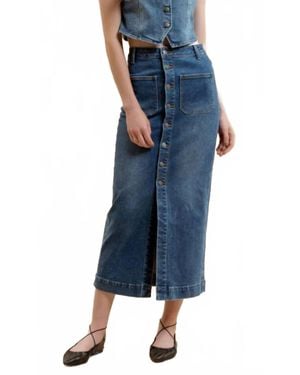 Blu Pepper Button Down Midi Skirt - Blue