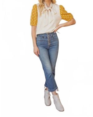 Voya Sweetheart Tie Front Neck Suede Top - Blue