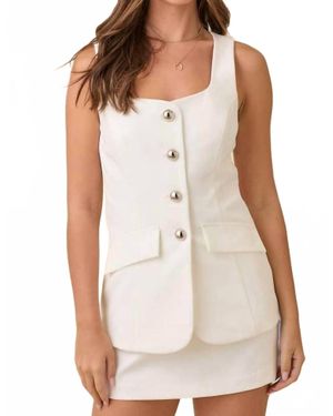 Main Strip Karla Square Neck Button Down Sleeveless Blazer Romper - White