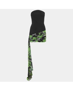 David Koma Crepe And Mesh Rose Print Strapless Mini Dress - Green