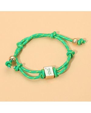 Fashnzfab Mahjong Tile Charm Accent Knotted Cord Adjustable Cinch Pull Tie Bracelet - Green