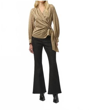 Joseph Ribkoff Jacquard Satin Wrap Top - Natural