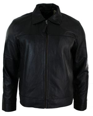 TruClothing Classic Zipped Leather Jacket Retro - Black