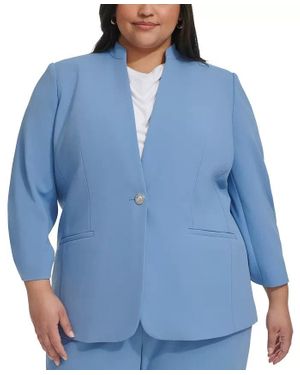 Calvin Klein Blazer Gathered Cuff Stand Collar One-Button Fts1263 - Blue