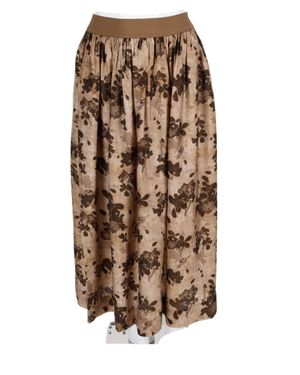 Uma Wang Knee-Length Gathered Waist Floral Skirt - Natural