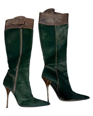Roberto Cavalli Pre-Loved Pony Style Calf Skin Boots - Green