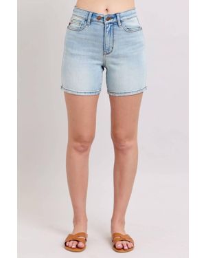 Judy Blue High Rise Mid Length Dad Denim Short - Blue