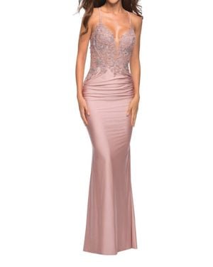 La Femme Attractive Ruched Jersey Skirt Prom Dress - Pink