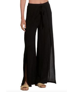 Elan Wide Leg Wrap Front Pant - Black