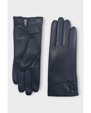 Infinity Leather Italian Leather Soft Wool Lining Winter Button Design Driving Gloves - Blue
