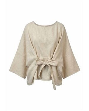 P.Cill Luxe Linen Tie-Front Blouse - Natural
