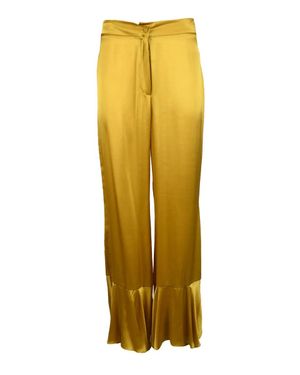 L'Autre Chose Silk Pants With Flared Ruffle Hem - Yellow
