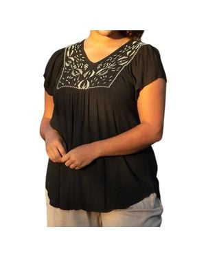 On The Plus Side Karla Embroidered Blouse - Black